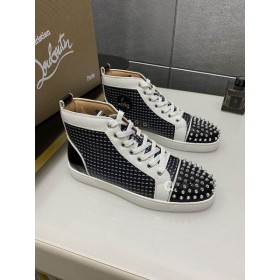 Christian Louboutin Lou Piikkejä Orlato Korkea-top Sneakers Canvas Ja Nahka Musta Valkoinen Navy