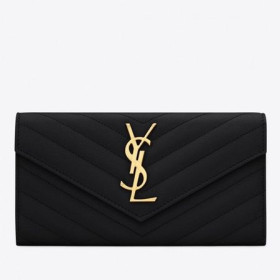 Saint Laurent Suuri Monogrammi Läppä Lompakko Musta Martioitu Nahka