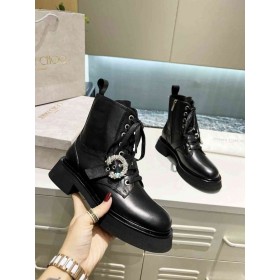 Jimmy Choo Cora Taulu Vasikka Nahka Combat Saappaat Crystal Solki Musta