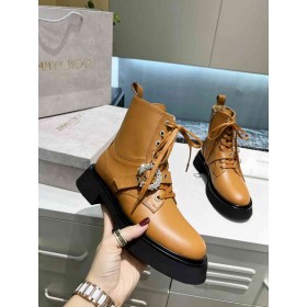 Jimmy Choo Cora Taulu Vasikka Nahka Combat Saappaat Crystal Solki Ruskea
