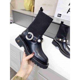 Jimmy Choo Venyttää Sukka Saappaat Crystal Helmiä Musta