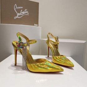 Christian Louboutin Goldina Sade 100mm Pumput Crystal Koristellut Patentti-Kultaa