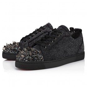 Christian Louboutin Louis Junior P Pik Pik Strass Lenkkarit Mokka Nahka Comete Ja Strass Musta