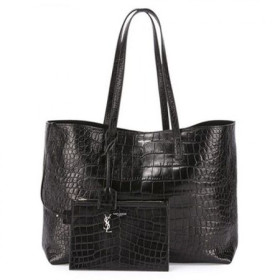 Saint Laurentin Musta Krokotiili Kohokuvioitu Shopping Tote Saint Laurentin Laukut