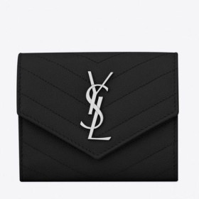 Saint Laurent Kompakti Tri-Fold Lompakko-Noir Nahka Saint Laurent Lompakot
