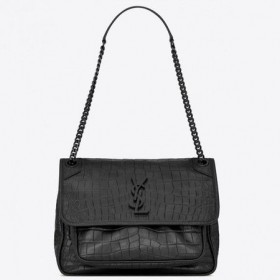 Saint Laurent Keskipitkän Niki Laukku Musta Crocodile Kohokuvioitu Nahka Saint Laurentin Laukut