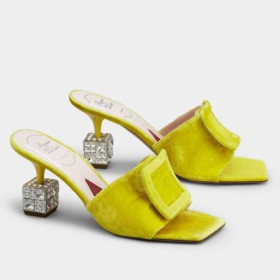 Roger Vivier Kuutio Strass Kantapää Muulit Keltainen Sametti