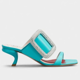 Roger Vivier Viv' Choc Puolella Strass Solki Muulit Sininen Nahka