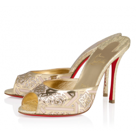 Christian Louboutin Me Dolly Moucharastrass 100mm Mules Glossy Leathers And Strass Gold