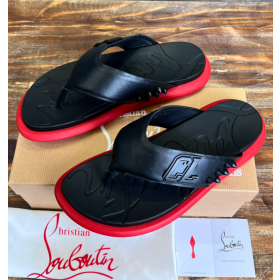 Christian Louboutin Men Flip Flop Sandals Rubber Black Red