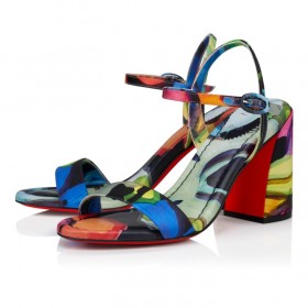 Christian Louboutin Miss Jane Sandal 85 Mm Sandals "Flower" Printed Crepe Satin Multicolor