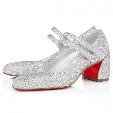 Christian Louboutin Miss Jane Strass 55 Mm Mary Janes Métallique En Daim Et Strass Cristal