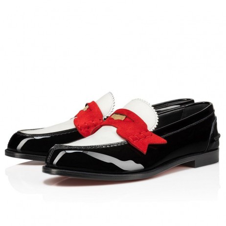 Christian Louboutin Penny Femme Mocassins Brevet en Cuir de Veau Multicolore CL Chaussures