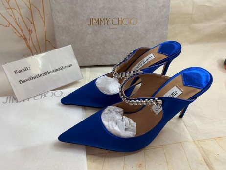 Jimmy Choo Bing Cristaux De Mules De Satin Bleu Jimmy Choo Pompes
