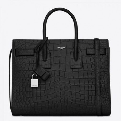 Saint-Laurent Petit Sac De Jour Sac Noir En Cuir De Crocodile