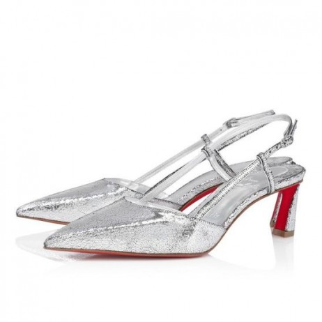 Christian Louboutin Condoroline 55 Mm Sangle Arrière Pompes Manoir Specchio Leather Silver