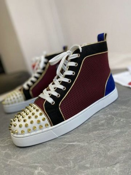 Christian Louboutin Louis Spikes Orlato High Top Sneakers En Daim Multicolore