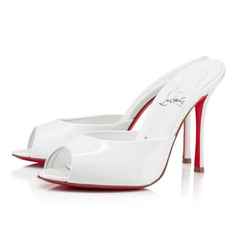 Christian Louboutin Pompes de 100 mm Noir/lin Noir Blanc/lin Bianco Brevet Veau Sandale