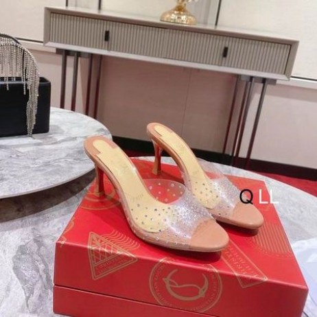 Christian Louboutin Degramule Embelli Mules 80mm PVC et Cuir Nude