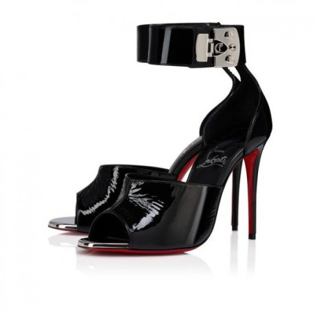 Christian Louboutin Verrouillage M'Sandale 100 Mm Vog En Cuir Verni Noir
