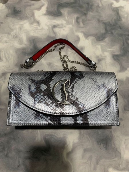 Christian Louboutin Loubi54 Embrayage Métallique En Relief L'Amazonie En Cuir Argent