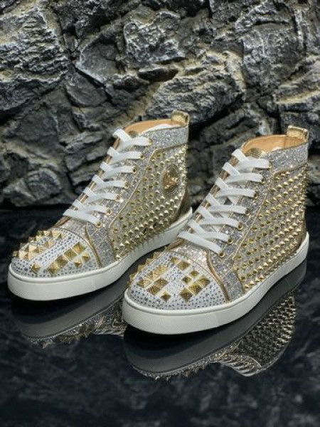 Christian Louboutin Mixkeoshell Plat High-top Femmes Baskets Crampons et Strass Argent Or