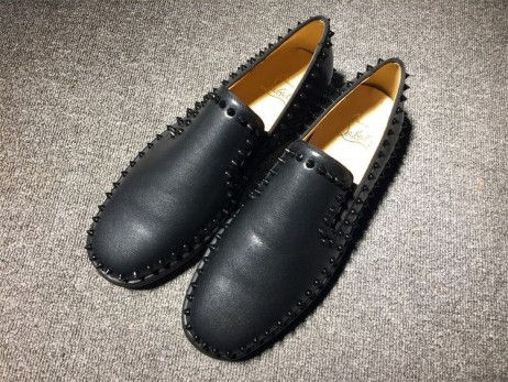 Christian Louboutin Pik Boat Spikes Slip-on, Baskets en Cuir de Veau Noir