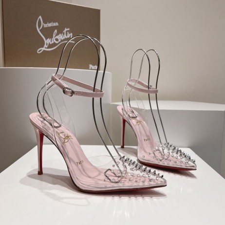 Christian Louboutin Spikoo 100mm Pompes PVC Et Cuir Rose CL Chaussures