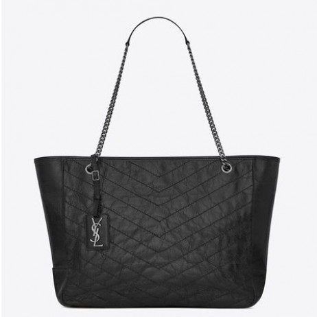 Saint Laurent Niki Sac Shopping Noir Plissé Cuir De Veau De Saint Laurent Sacs