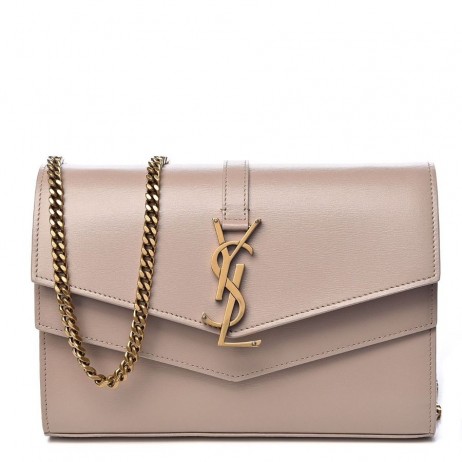 Saint-Laurent-Sulpice De La Chaîne Porte-Monnaie Beige En Cuir Lisse Saint Laurent Sacs