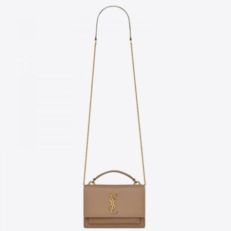 Saint Laurent WOC Coucher de soleil de la Chaîne porte-monnaie Taupe en cuir de Veau de Saint Laurent Sacs