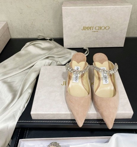 Jimmy Choo Bing 65 Suede Mules En Cristal De Bracelet Nude
