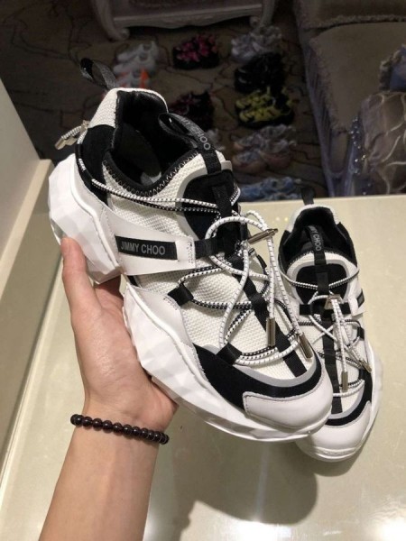 Jimmy Choo Diamond Trail Multicolore Cuir Mesh Noir Blanc