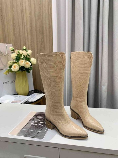 Jimmy Choo Genou Boot 50mm en Relief en Cuir Beige