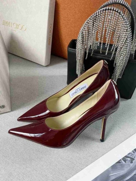 Jimmy Choo Amour 85 Bourgogne en Cuir de Veau Pompes JC Emblème