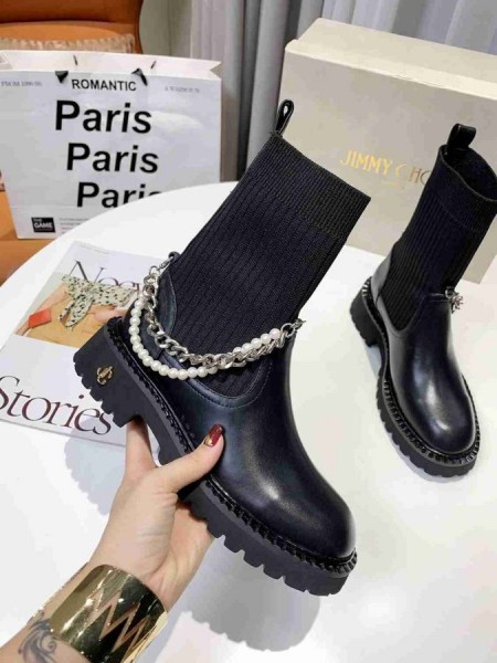Jimmy Choo Stretch Chaussette Bottes De Chaîne Noir