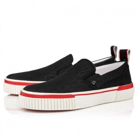 Christian Louboutin Pedro Bateau-Slip-on Sneakers Jacquard Monogramme Cl CL Noir Chaussures