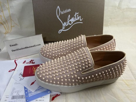 Christian Louboutin Spikeboat Sneaker Alpin Cuir Beige CL Chaussures