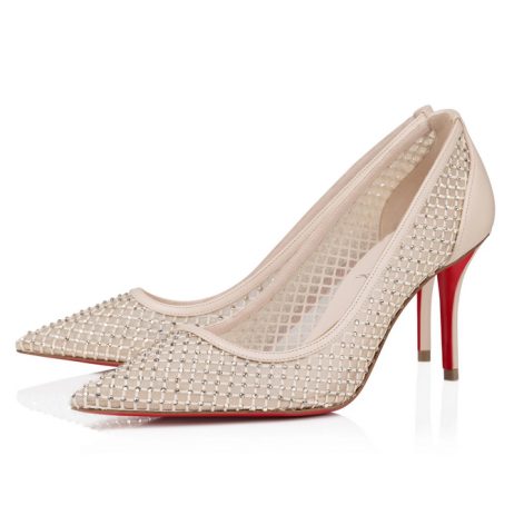 Christian Louboutin Apostropha Maille Strass Pompes à 80 mm Beige