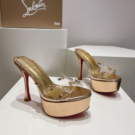 Christian Louboutin Degraqueen Alta Plate-forme Sandals130mm Cuir PVC d'Or
