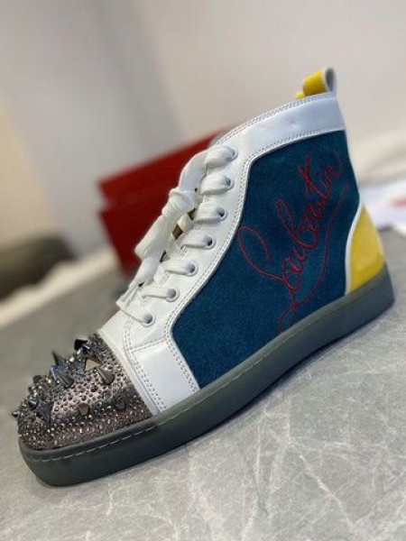 Christian Louboutin Lou Pik Pik High-top Sneakers en Daim et Veau Multicolore