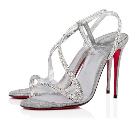 Christian Louboutin Rosalie Strass 100 Mm Sandales En Daim Et Strass Argent