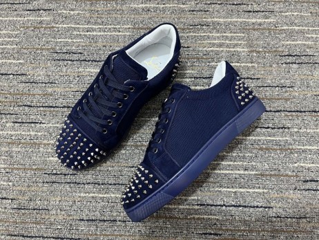 Christian Louboutin Seavaste 2 Orlato Flat Low-top Sneakers en Daim Tissu Bleu Marine