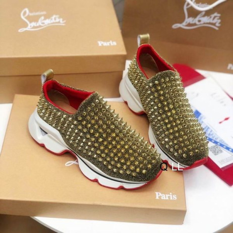 Christian Louboutin Spike Chaussette Femmes Baskets En Néoprène Or