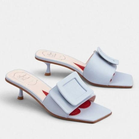 Roger Vivier Boucle Recouverte de 45mm Mules en Cuir Bleu