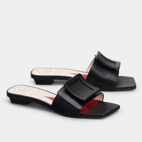 Roger Vivier Boucle Recouverte De Mules En Cuir Noir