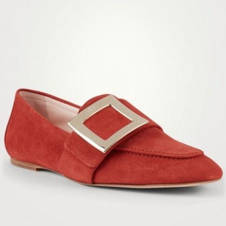Roger Vivier Doux Boucle En Métal Mocassins En Daim Orange