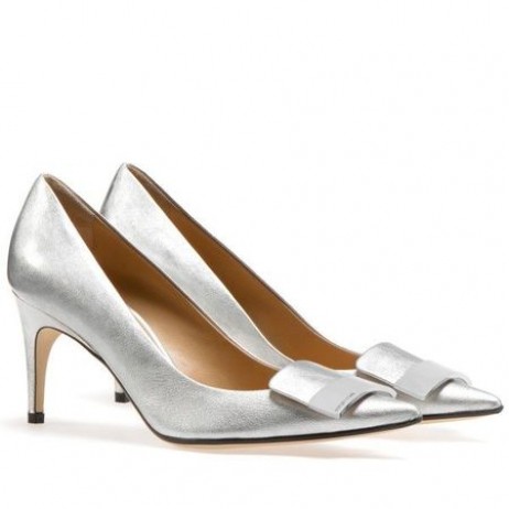 Sergio Rossi SR1 Pompes 75mm Argent cuir d'Agneau