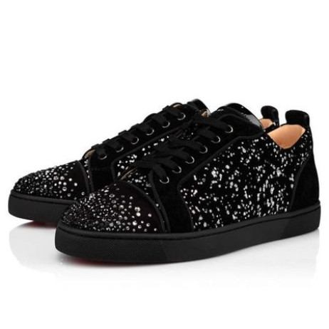 Christian Louboutin Low-top-Louis Junior Noir/argent Velours Sneaker