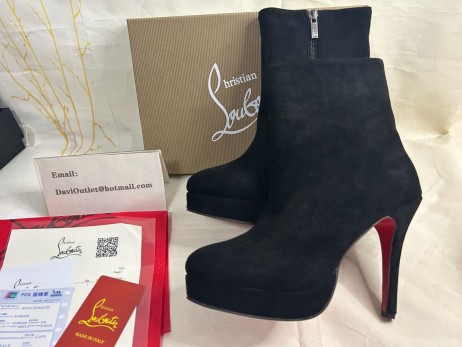 Christian Louboutin Spikita Booty Bianca 120 mm Daim Noir Chaussures